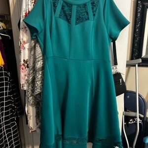 Lane Bryant Teal Lace Yoke Mini Dress